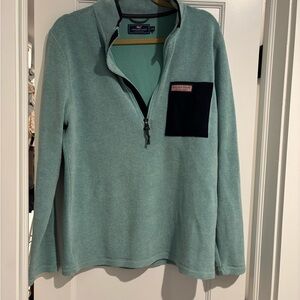 Vineyard Vines Green Zip-Up Fleece with Navy Pocket